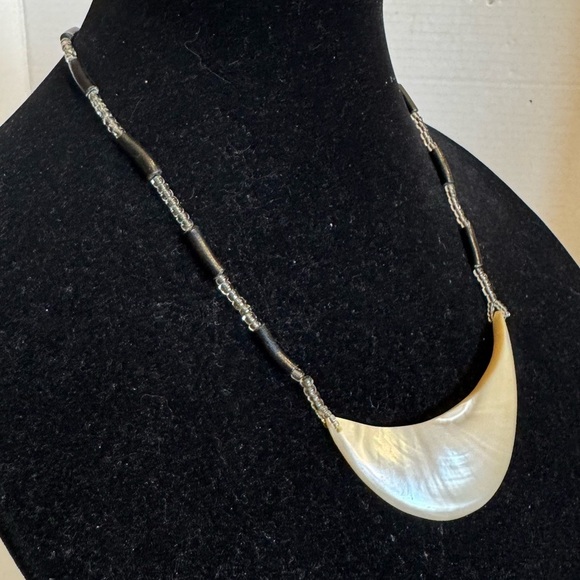 Mother of Pearl Moon Shaped Pendant 20” Good Luck Necklace - Picture 2 of 16